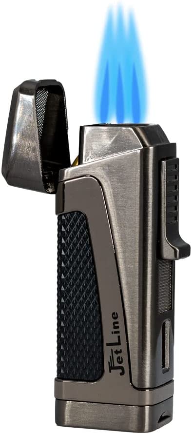 Jetline cigar lighter emitting a blue flame